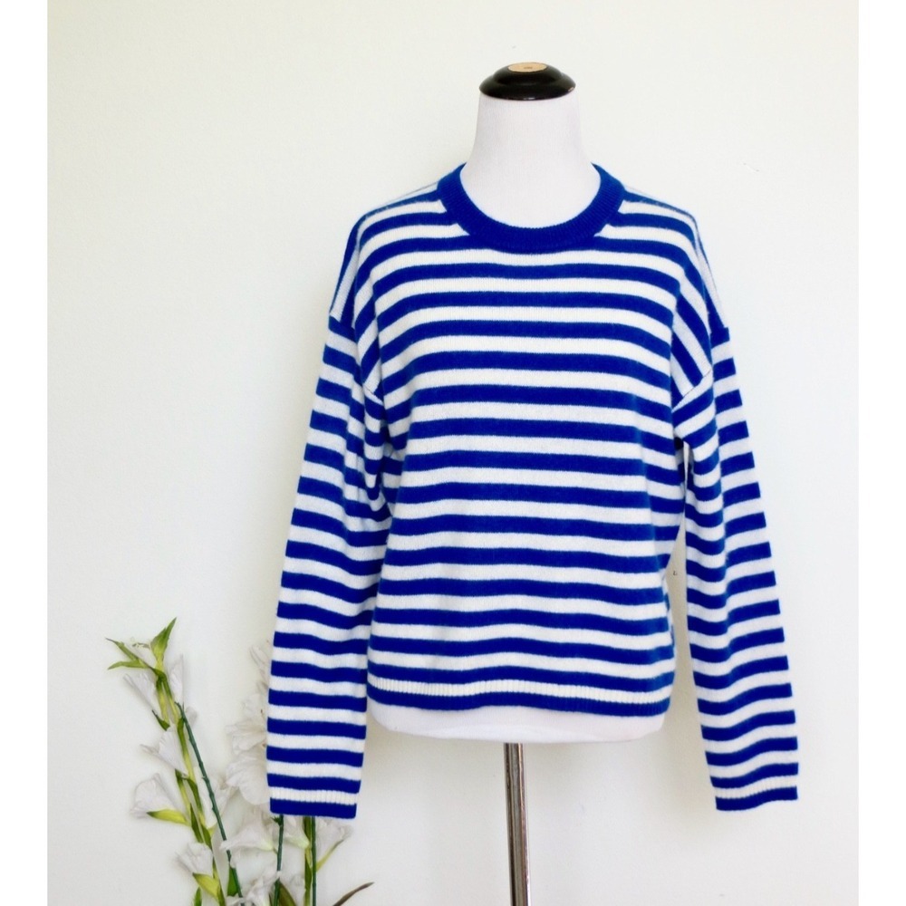NEW! Velvet by Graham & Spencer 100% Cashmere Sweater Blue White SZ XS - Picture 5 of 11